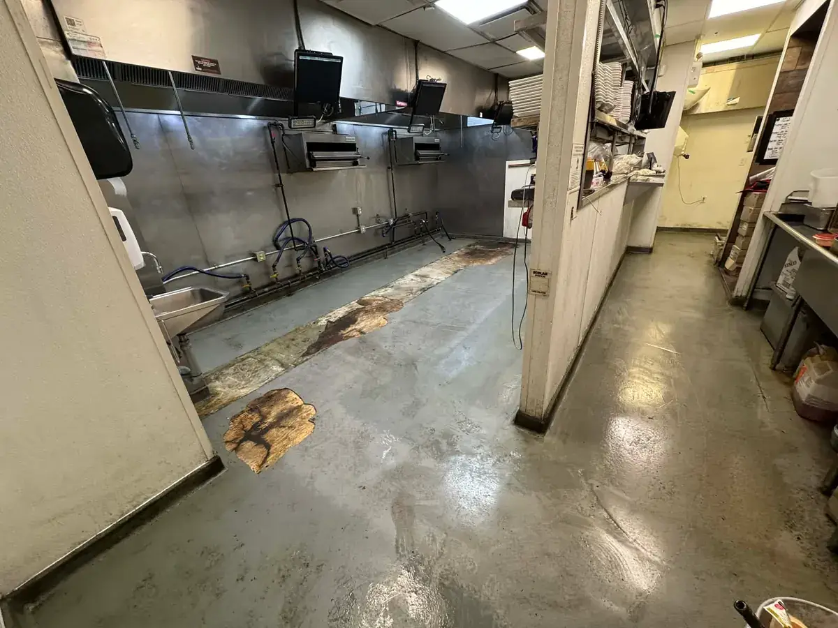 Restaurant kitchen floor before quarry tile installation