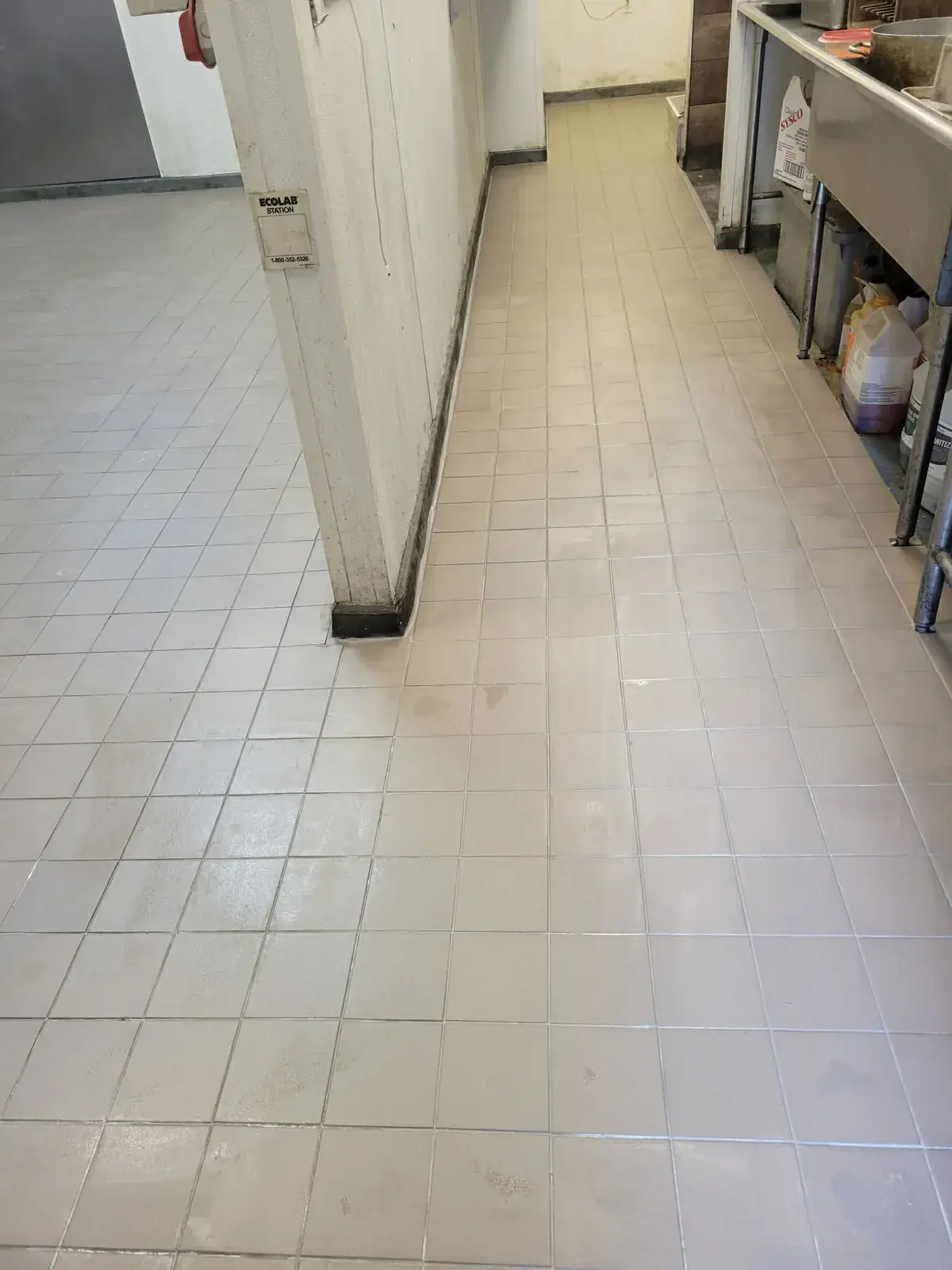 Restaurant kitchen floor after quarry tile installation by Morina Brothers