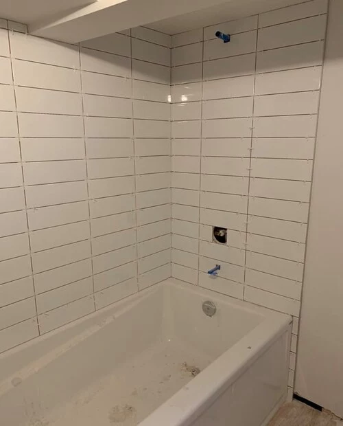 White tiles with contrast grout color