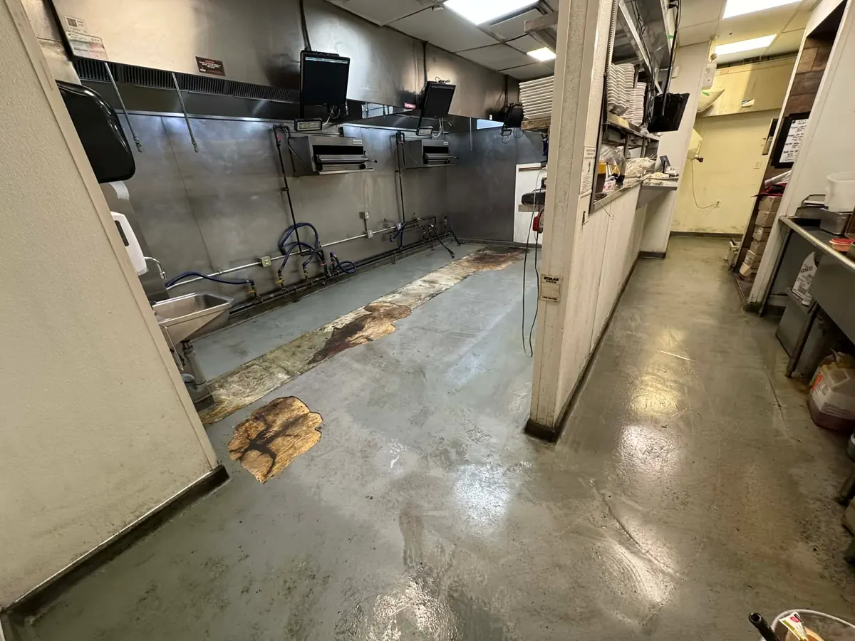 Restaurant kitchen floor before quarry tile installation