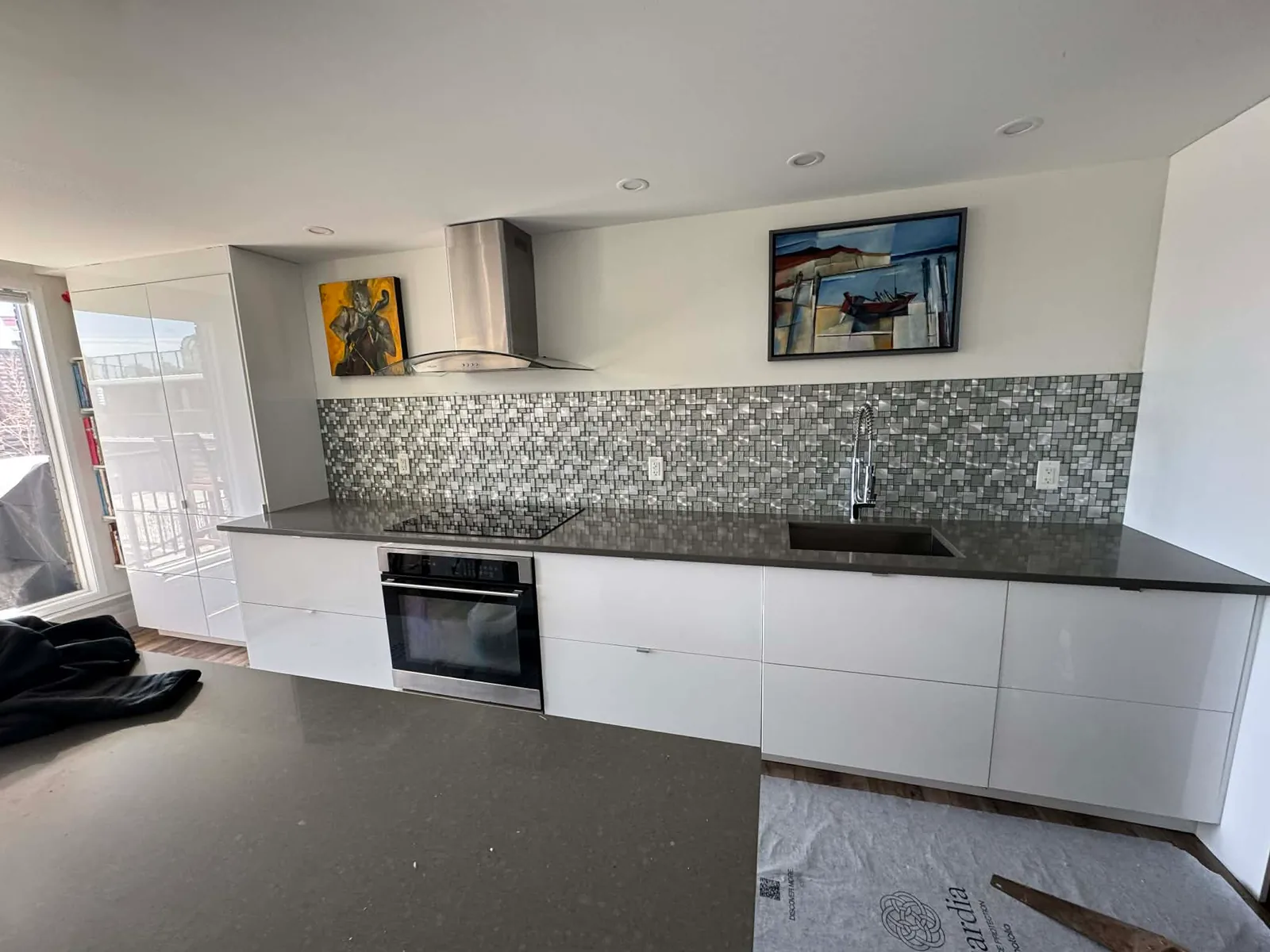Glass and metal mosaic - glossy brushed aluminum wall tile, modern backsplash for kitchen and bathroom