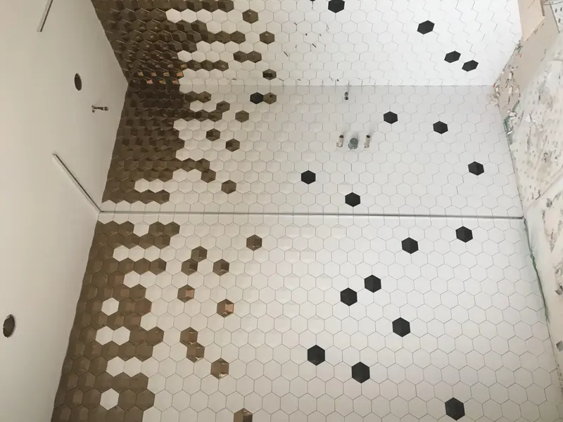 Hexagon 2x2 tile bathroom install