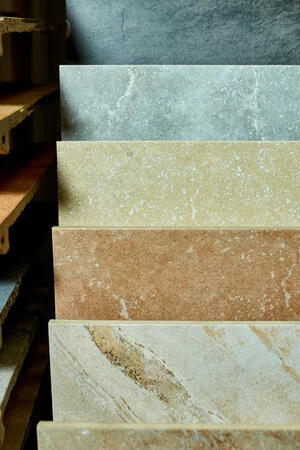 marble, glazed, glass, ceramic decorative sample stone tiles in spring colours